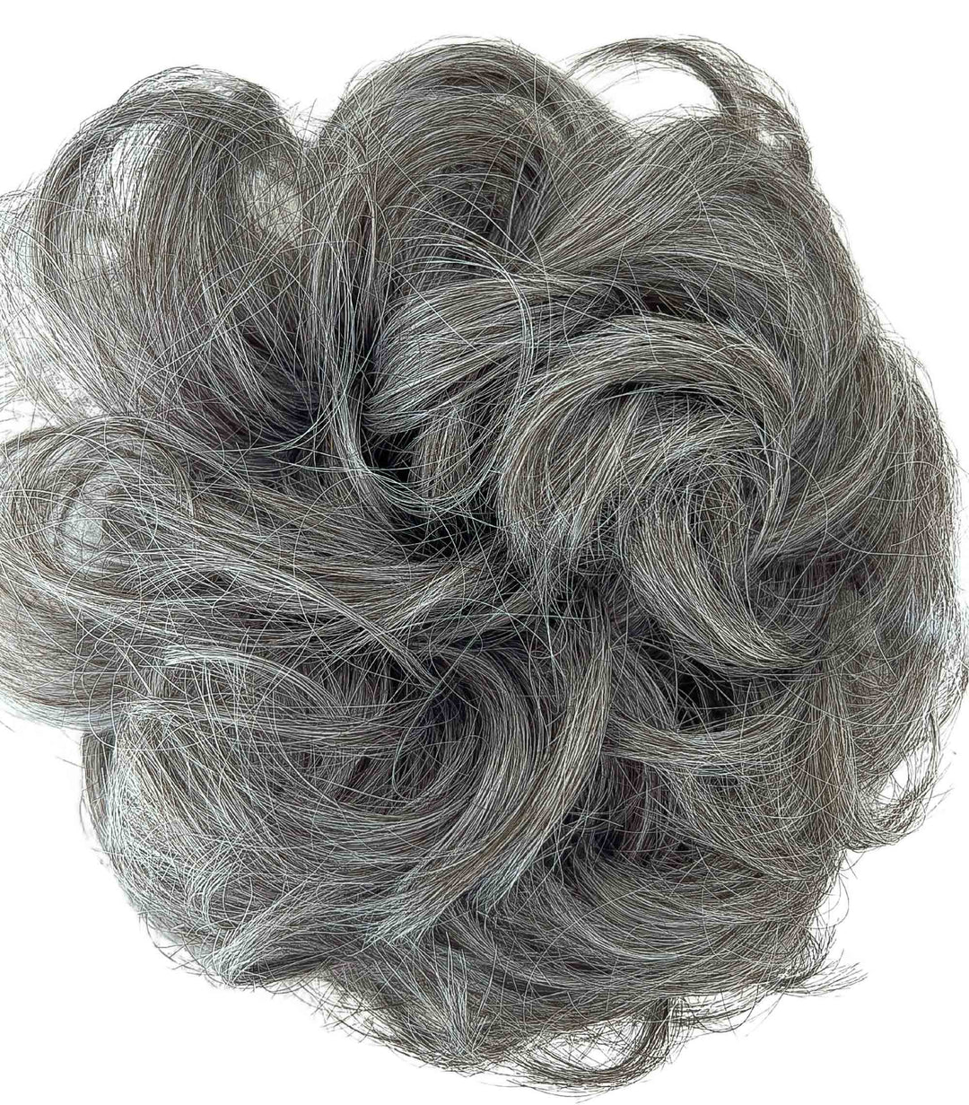 salt and pepper  messy bun hair piece#color_dark-grey-salt-and-pepper