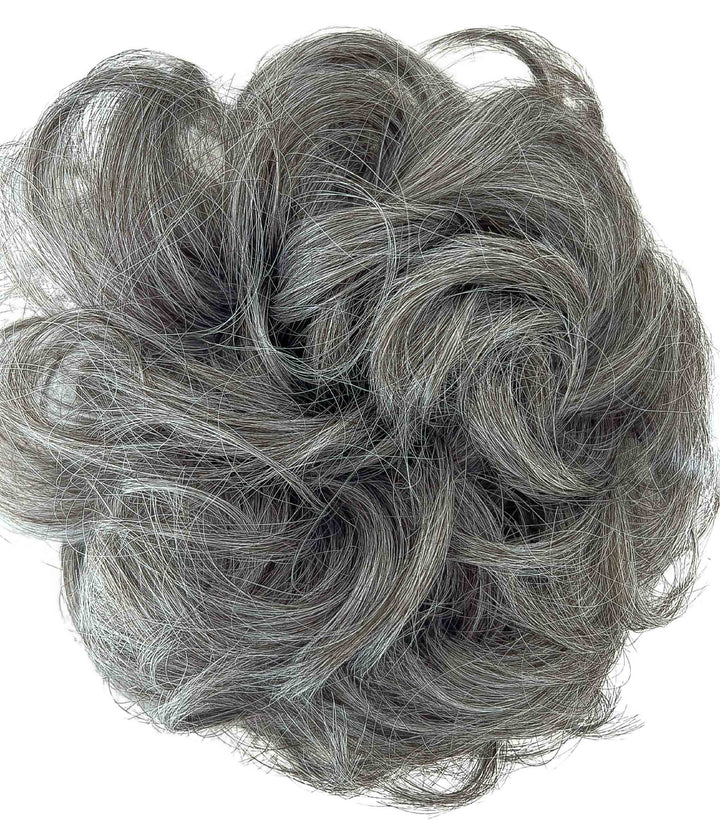 salt and pepper  messy bun hair piece#color_dark-grey-salt-and-pepper