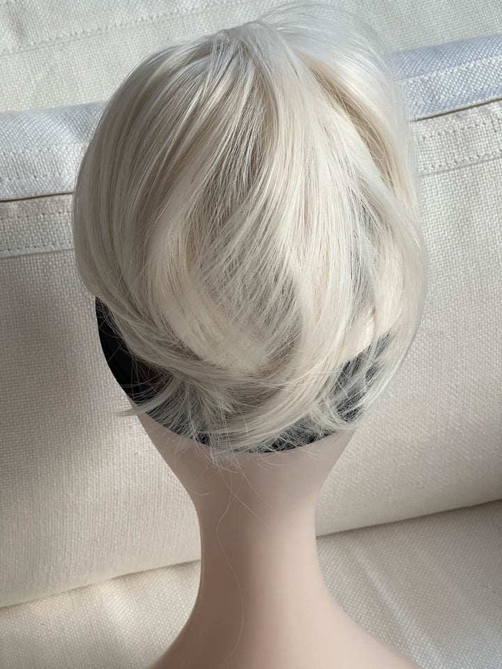 Messy Bun Hair Piece Tousled Updo Straight Hair Chignon Scrunchy Platinum Blonde