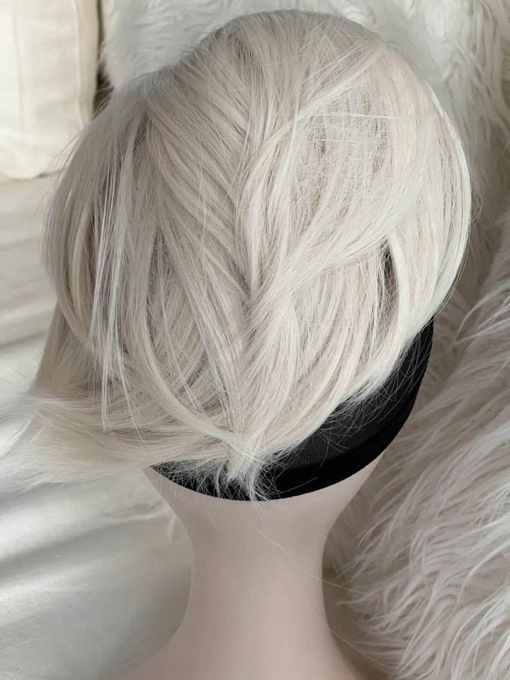 Messy Bun Hair Piece Tousled Updo Straight Hair Chignon Scrunchy Platinum Blonde