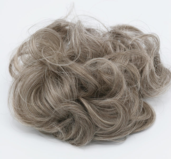Brown Gray Blonde Mix Hair Curly Hair Bun Scrunchie Hairpiece Extension
