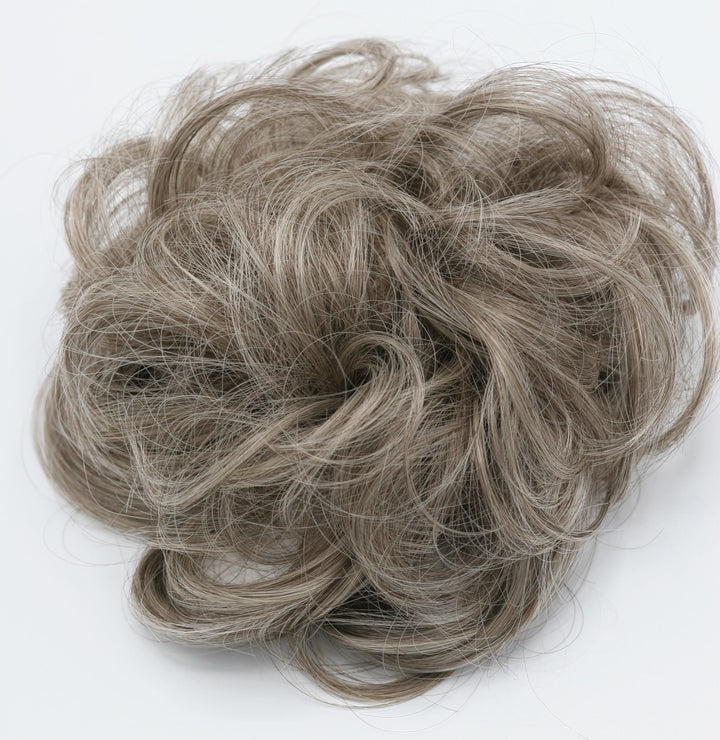 Brown Gray Blonde Mix Hair Curly Hair Bun Scrunchie Hairpiece Extension