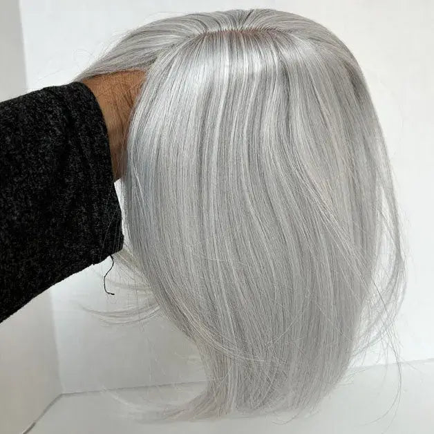 Straight Mini Hair Topper for Women – Silver Grey Synthetic  display picture 3