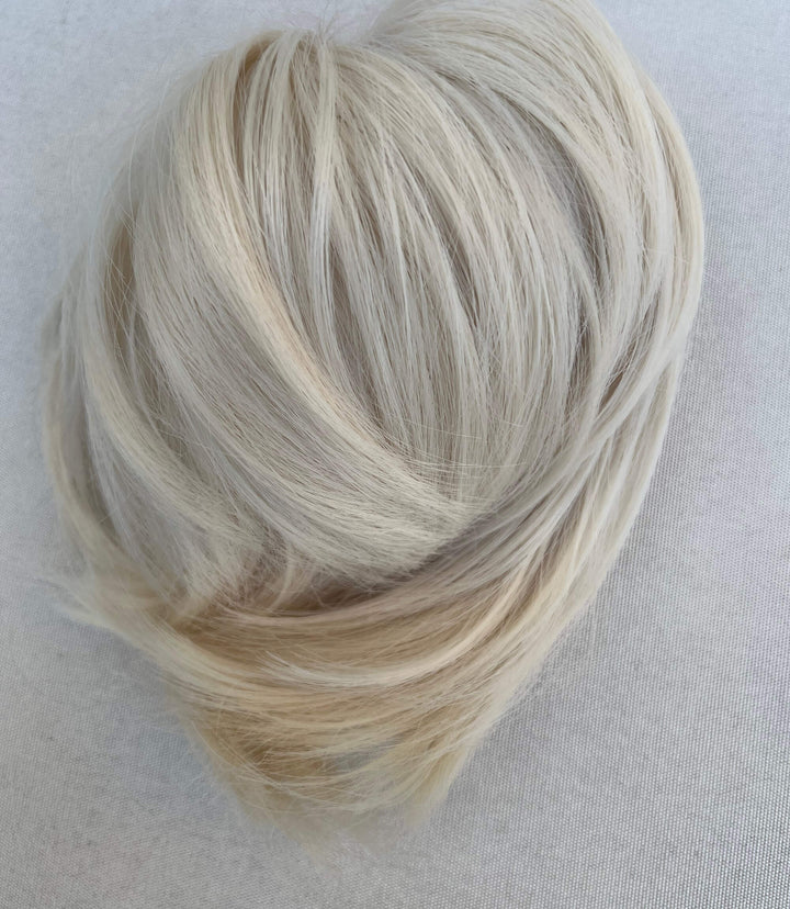Messy Bun Hair Piece Tousled Updo Straight Hair Chignon Scrunchy Platinum Blonde