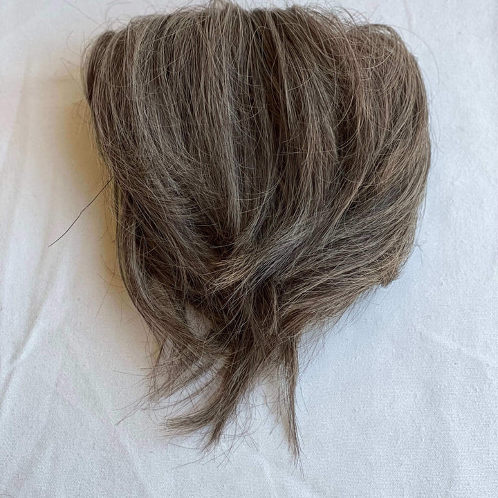 Messy Bun Hairpiece Scrunchie With Straight Hair Mix Blonde With Grey Hair