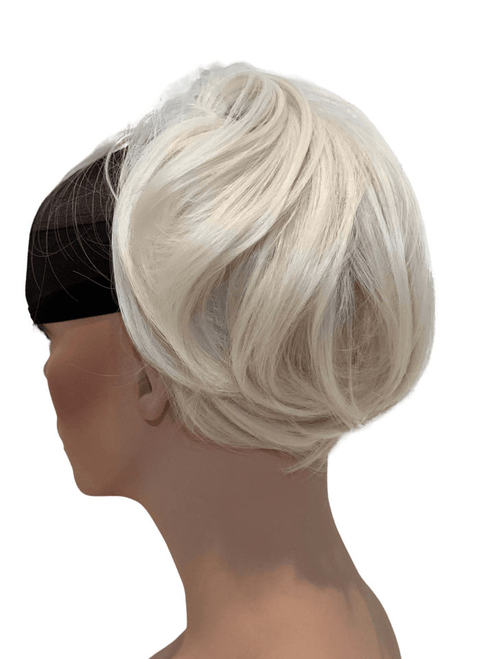 Messy Bun Hair Piece Tousled Updo Straight Hair Chignon Scrunchy Platinum Blonde
