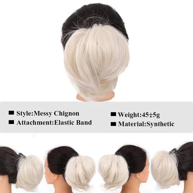 Messy Bun Hair Piece Tousled Updo Straight Hair Chignon Scrunchy Platinum Blonde