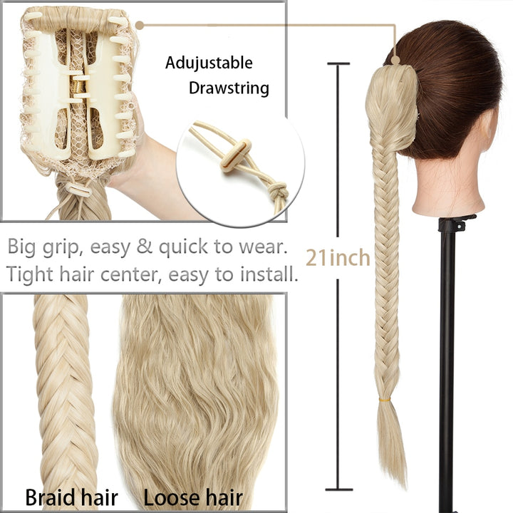 Claw Clip Fishtail Braid Ponytail Hair Extension Long  Hair 21"