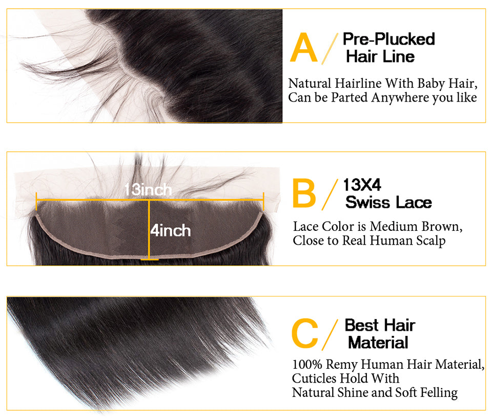 HD Lace Frontal Straight Transparent Closure 100% Virgin Human Hair Pre Plucked Hairline