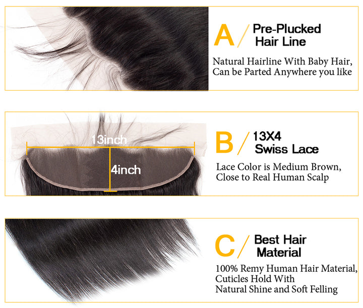 HD Lace Frontal Straight Transparent Closure 100% Virgin Human Hair Pre Plucked Hairline