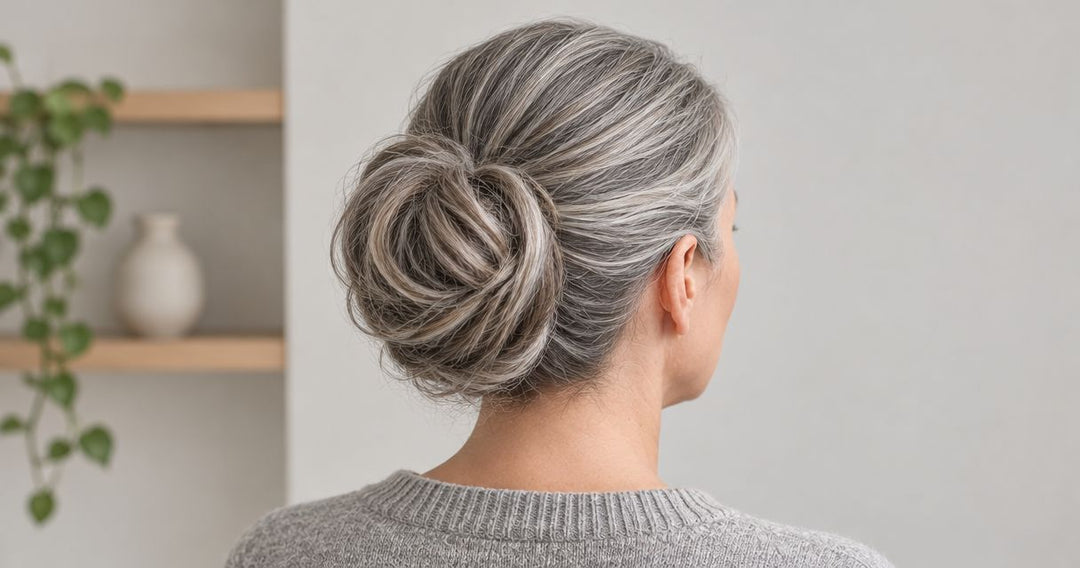 How to match a grey hair bun to salt-and-pepper hair