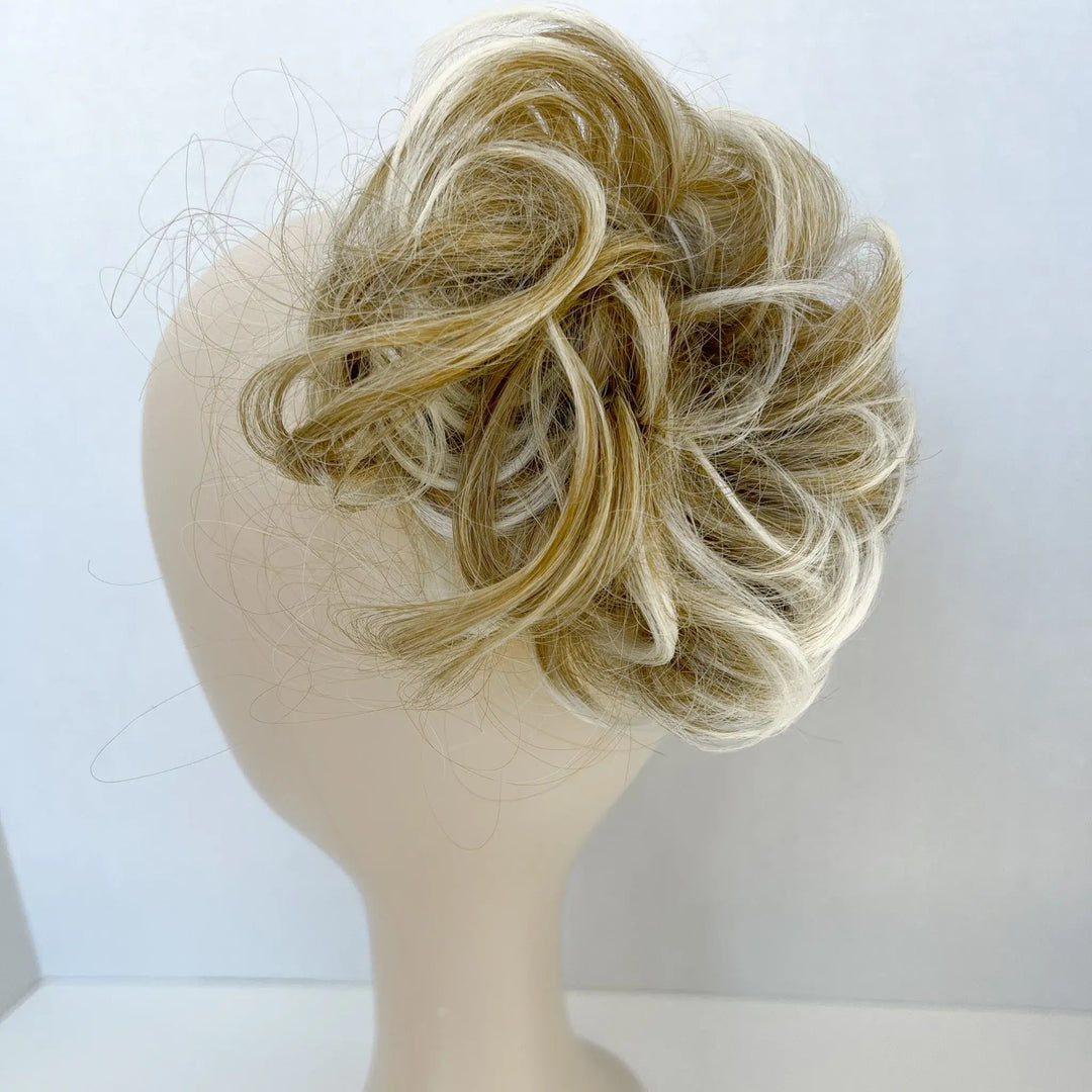 easy buns for medium hair, curly fake bun 
