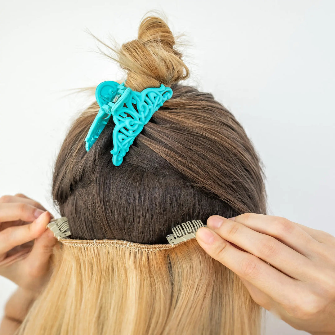 blonde hair clip in extensions