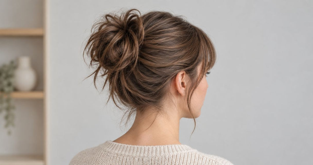 How to position a messy bun with bangs for a natural fringe
