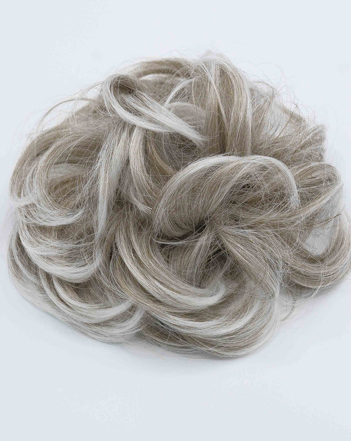curly grey messy bun hair piece