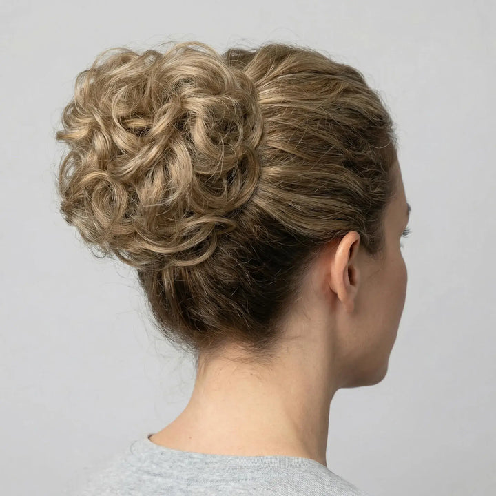 brown ash blonde messy bun extension #color_ash-brown
