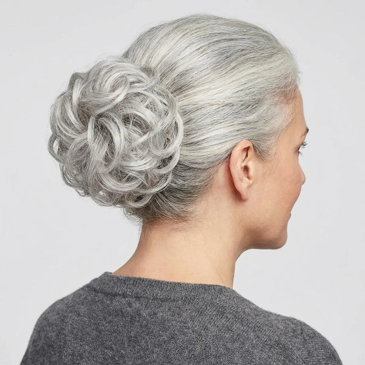 silver grey mix messy bun hair piece#color_silver-grey