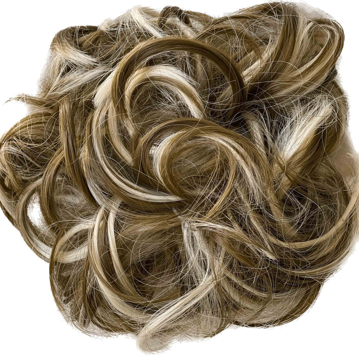 highlighted hair bun#color_brown-mix-light-blonde