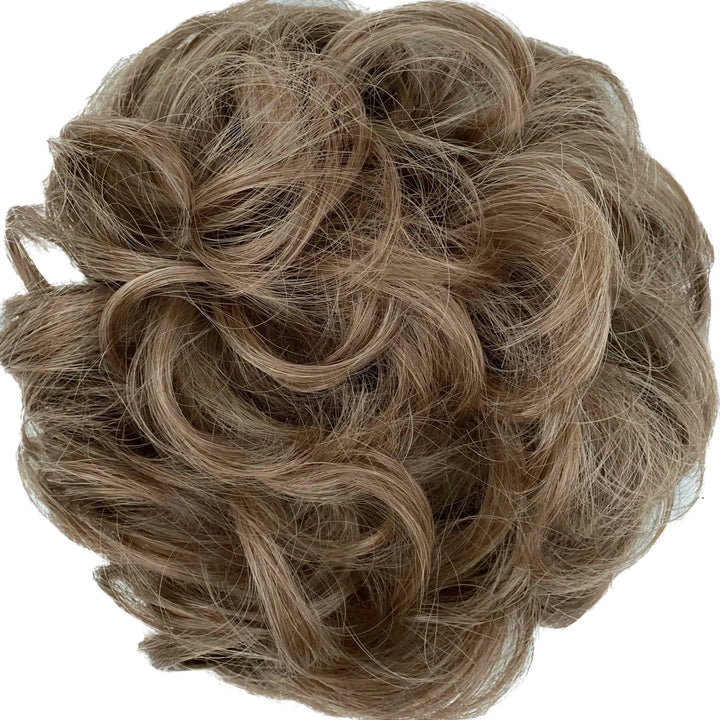 Messy brown hair bun#color_honey-brown-mix-ash-blonde