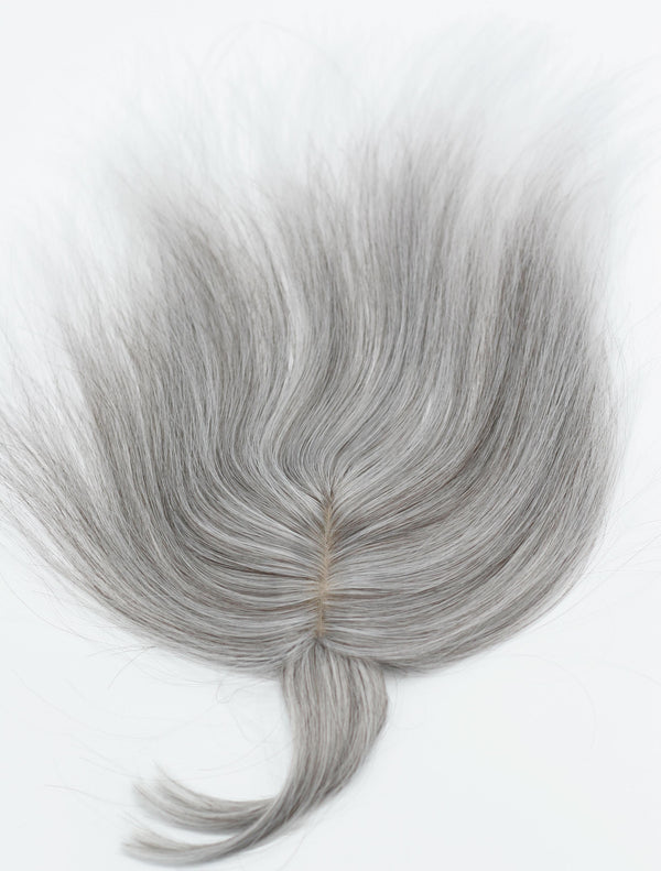 Hair Topper For Women Thinning Crown with Bangs Grey Mix Salt and Pepper Color
