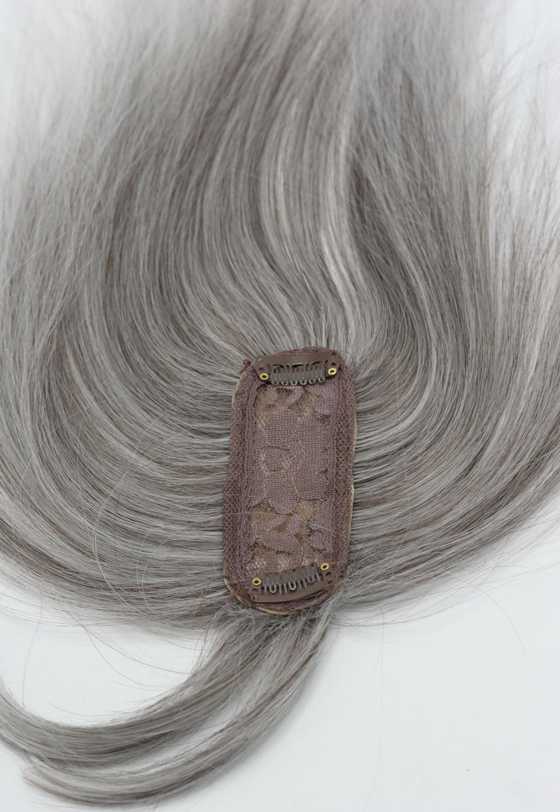Hair Topper For Women Thinning Crown with Bangs Grey Mix Salt and Pepper Color