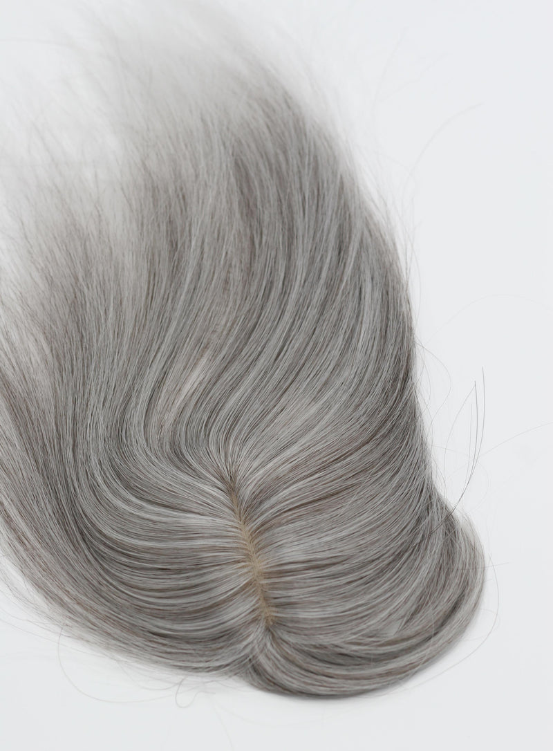Hair Topper For Women Thinning Crown with Bangs Grey Mix Salt and Pepper Color