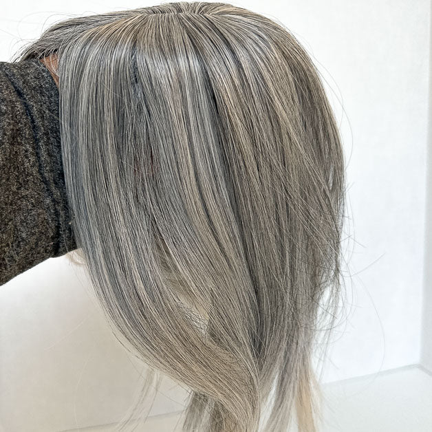 Hair Topper For Women Silver Grey Mix Black Hair