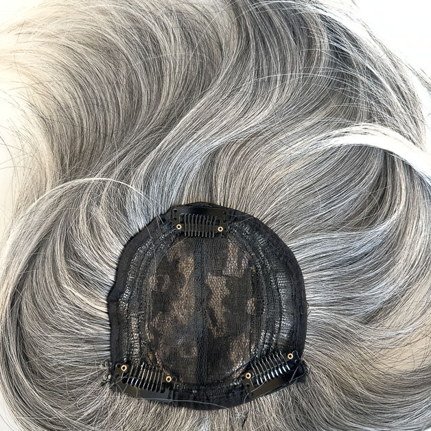 Hair Topper For Women Silver Grey Mix Black Hair