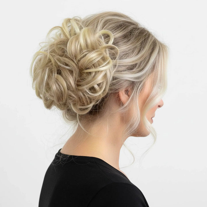 ginger blonde bun #color_honey-blonde-mix-bleach-blonde