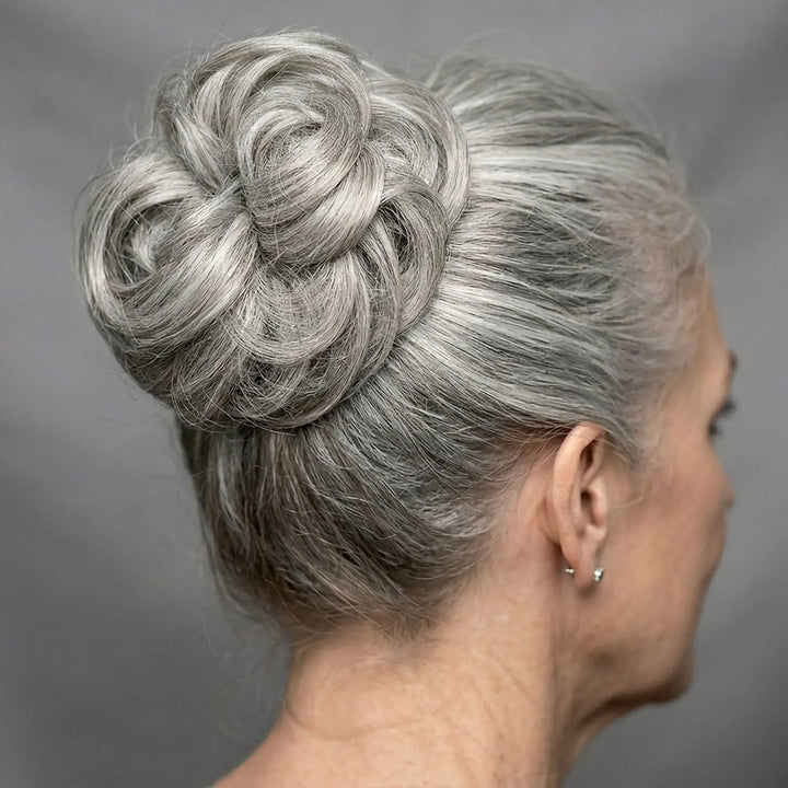 silver brown hairpiece bun extension#color_silver-brown