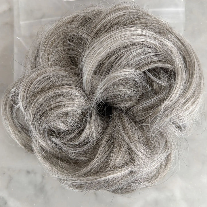 silver brown hairpiece bun extension#color_silver-brown
