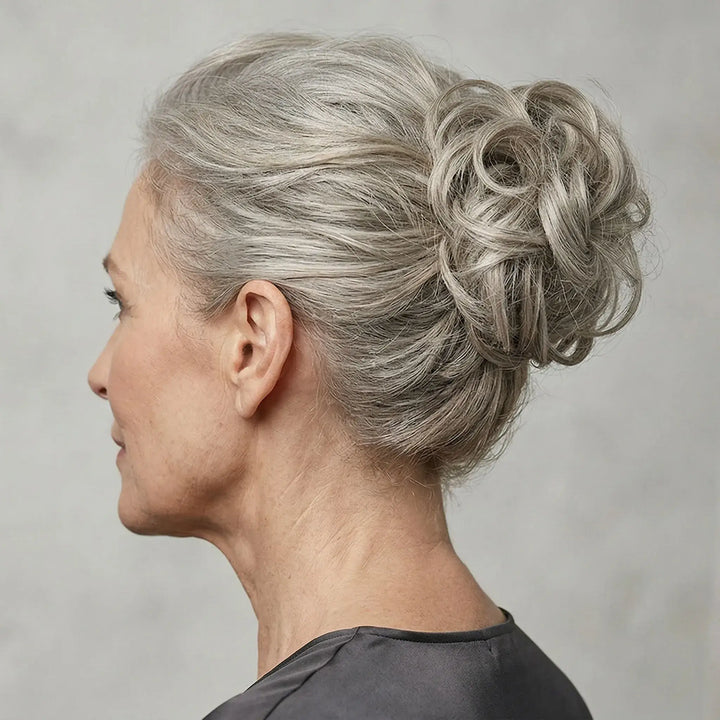 silver blonde hairpiece bun extension#color_silver-blonde
