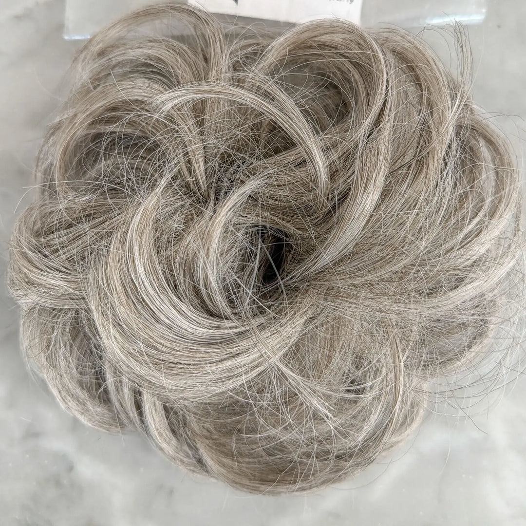 brown grey blonde hairpiece bun extension#color_silver-blonde