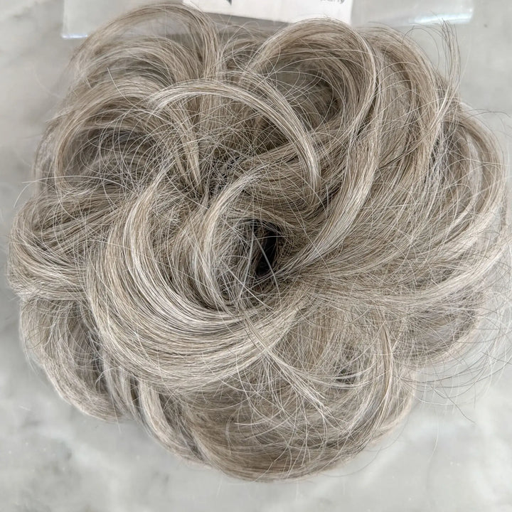 brown grey blonde hairpiece bun extension#color_silver-blonde