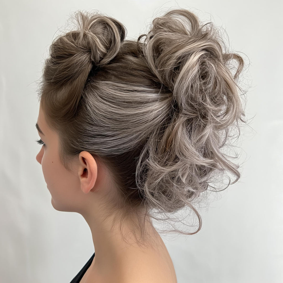 messy bun brown grey#color_blonde-mix-grey-hair