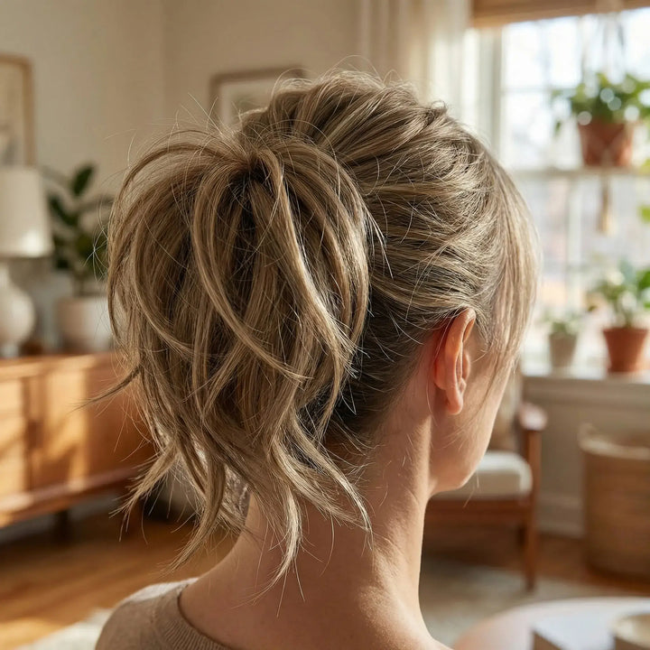 apexhairs messy hair bun hairpiece mix walnut color#color_mix-walnut