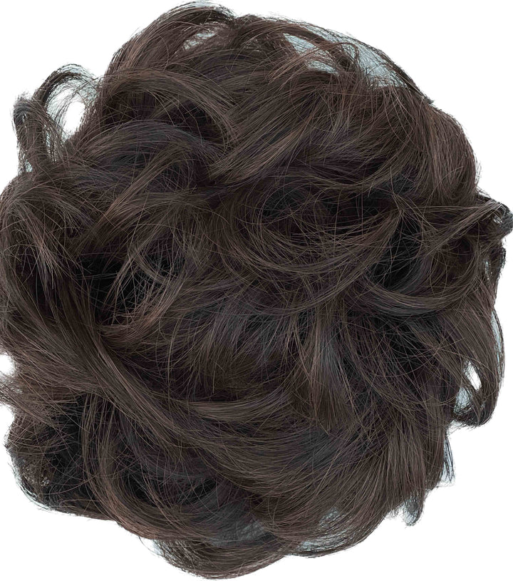 Brown hair bun curly hair#color_dark-brown-mix-light-auburn