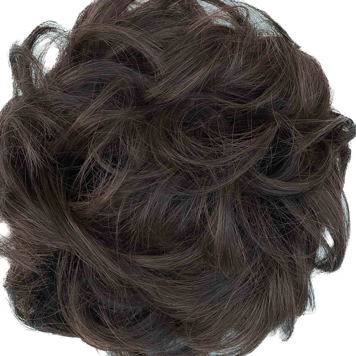 Brown hair bun curly hair#color_dark-brown-mix-light-auburn