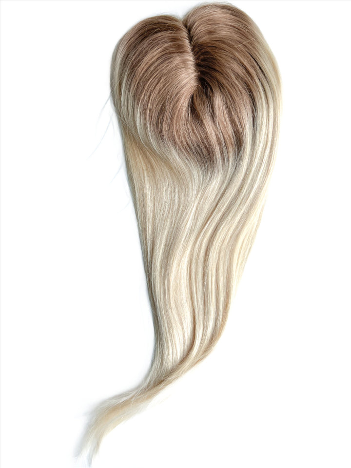 dark roots balayage blonde hair topper#color_brown-mix-light-blonde