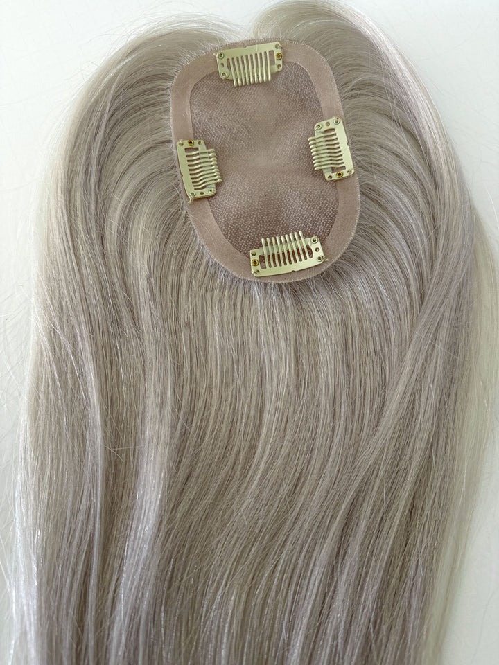 Human Hair Toppers for Womens White Blonde