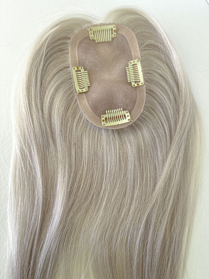 Human Hair Toppers for Womens White Blonde