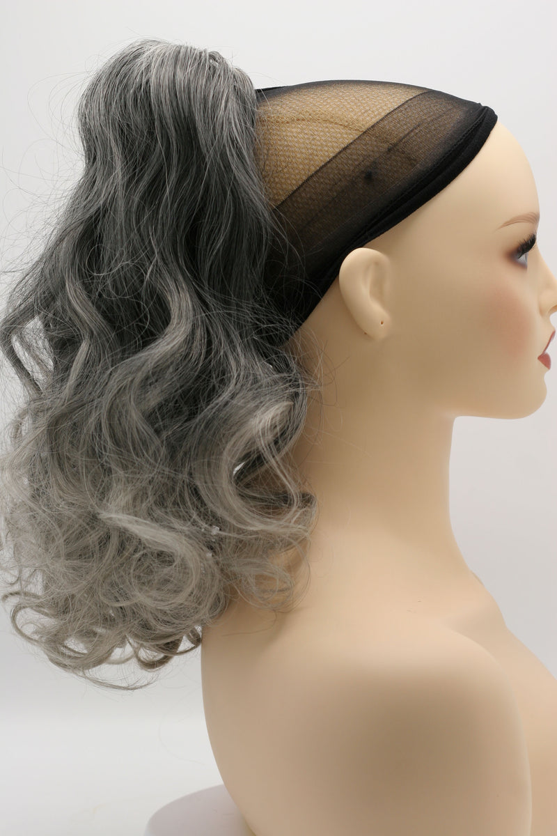 Apexhairs Dark Grey Ponytail Extension Mix Grey Hair With Claw Clip