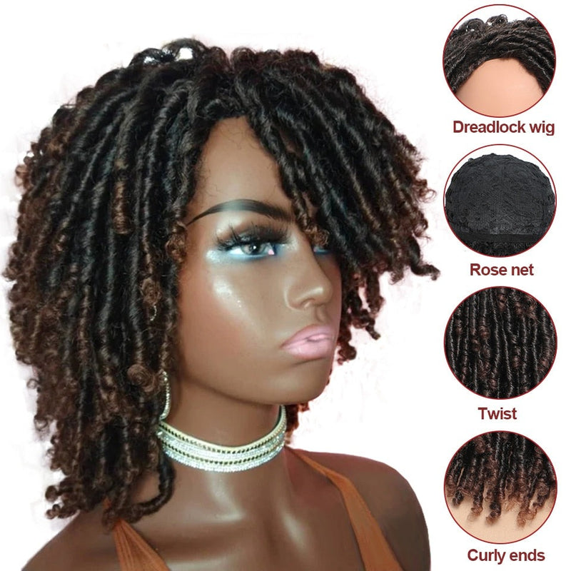 Short Dreadlock Curly Synthetic Wig, Braided Wigs for Women