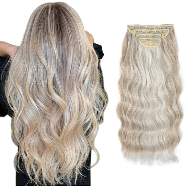Clip in Hair Extensions Thick Hairpiece for Women Blonde Grey Mix