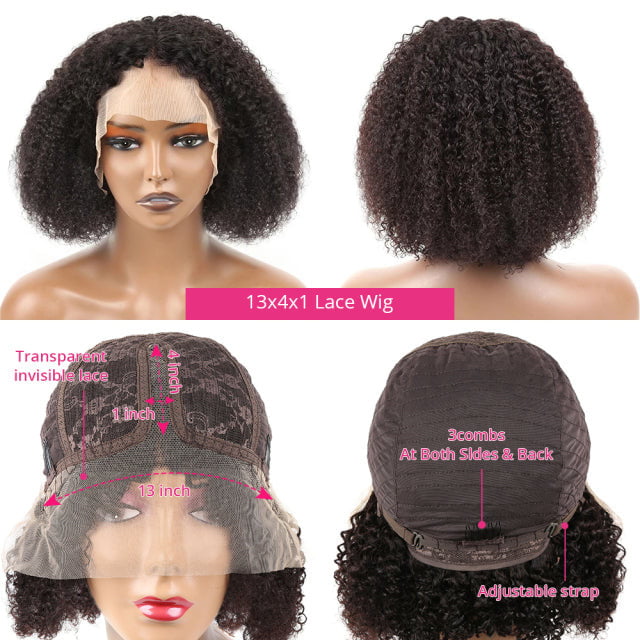 Afro Kinky Curly Wig Human Hair Wigs Transparent Lace Front Wig Curly Bob Wig